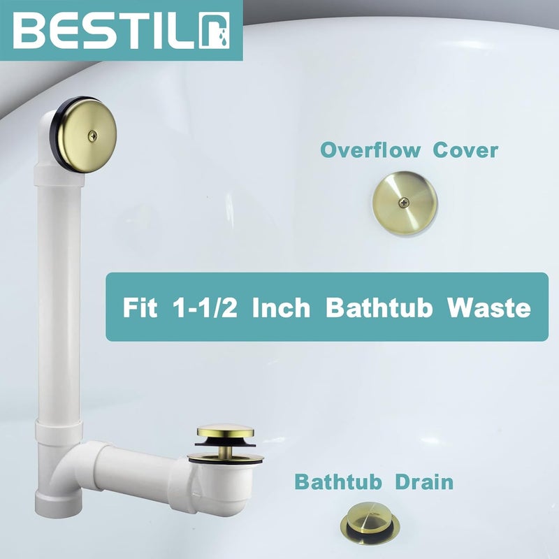 Bestill Tip-Toe Bathtub Drain Bath Tub Trim Set Conversion Kit with Overflow Faceplate, Brushed Gold - Image 3